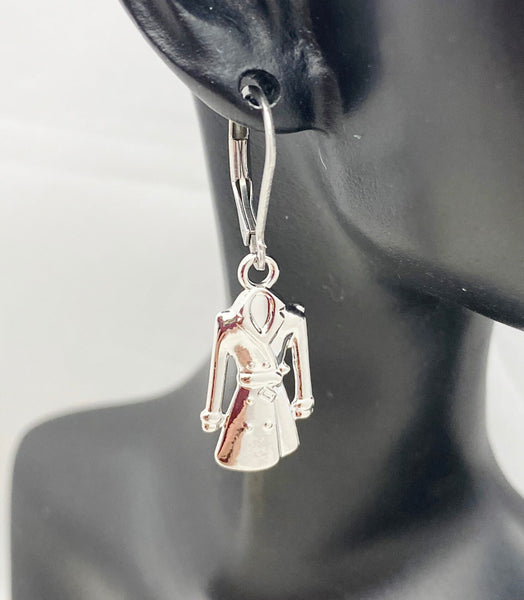 Silver Rain Clothes Earrings, Hypoallergenic, Dangle Hoop Lever-back Earrings, N4641