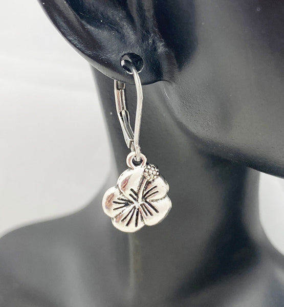 Flower Earrings, Spring Gift, Silver Earrings, Hypoallergenic, Dangle Hoop Lever-back Earrings, N4645