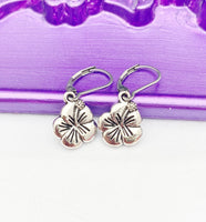 Flower Earrings, Spring Gift, Silver Earrings, Hypoallergenic, Dangle Hoop Lever-back Earrings, N4645