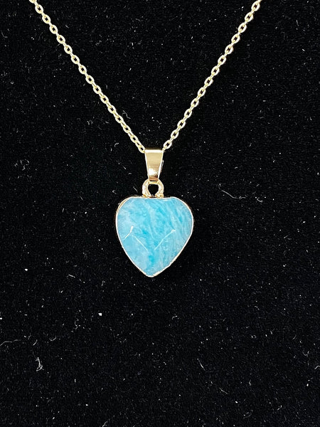 Amazonite Necklace, Heart, Natural Gemstone Jewelry, N4687