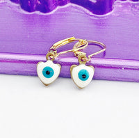 Evil Eye Earrings, Gold Earrings, Hypoallergenic, Dangle Hoop Lever-back Earrings, N4705