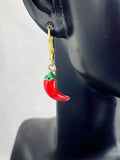 Red Hot Chili Pepper Earrings, Hypoallergenic, Dangle Hoop Lever-back Earrings, N4713