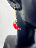 Red Hot Chili Pepper Earrings, Hypoallergenic, Dangle Hoop Lever-back Earrings, N4713