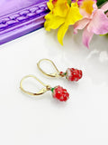 Red Strawberry Earrings, Hypoallergenic, Dangle Hoop Lever-back Earrings, N4714