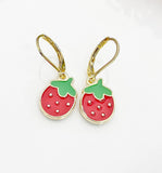 Red Strawberry Earrings, Birthday Gift, Mother's Day Gift, Hypoallergenic, Dangle Hoop Lever-back Earrings, N4717