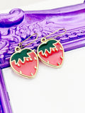Red Strawberry Earrings, Birthday Gift, Mother's Day Gift, Hypoallergenic, Dangle Hoop Lever-back Earrings, N4718