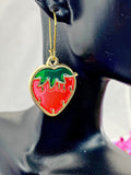 Red Strawberry Earrings, Birthday Gift, Mother's Day Gift, Hypoallergenic, Dangle Hoop Lever-back Earrings, N4718