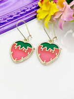 Red Strawberry Earrings, Birthday Gift, Mother's Day Gift, Hypoallergenic, Dangle Hoop Lever-back Earrings, N4718