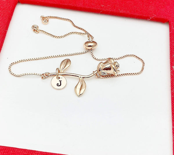 Rose Gold Rose Bracelet, June Birth Flower Gift, Personalized Gift, N172T