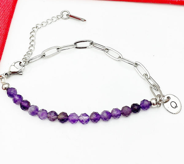 Amethyst Bracelet, Natural Gemstone Bracelet, February Birthday Gift, Mother's Day Gift, Christmas Gift, Personalized Gift, N4765