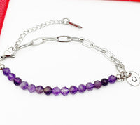 Amethyst Bracelet, Natural Gemstone Bracelet, February Birthday Gift, Mother's Day Gift, Christmas Gift, Personalized Gift, N4765