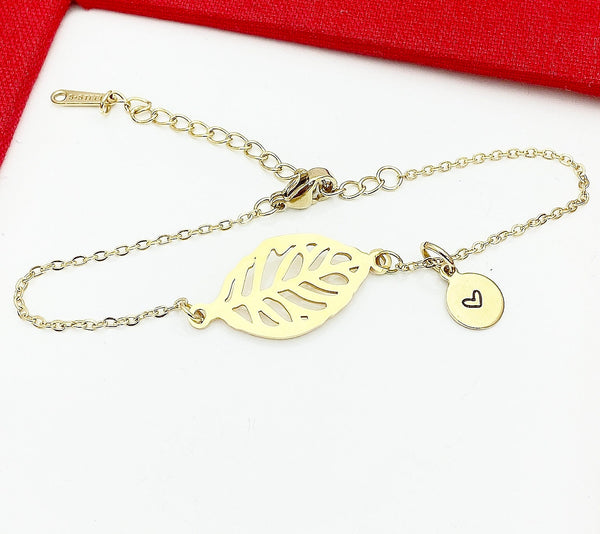 Leaf Bracelet, Gold Leaf Charm, Natural Gift, Mother's Day Gift, Personalized Gift, N4775