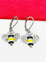 Bee Earrings, Teacher Gift, Birthday Gift, Mother's Day Gift, Hypoallergenic, Stainless Steel Dangle Hoop Lever-back Earrings, N4789