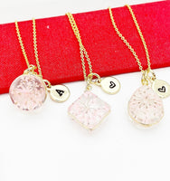 Gold Press Dried Flower Necklace, N4801