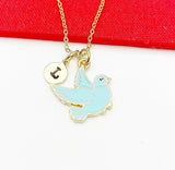 Peace Necklace, Gold Blue Bird Dove Charm, Peace Gift, Birthday Gift, Best Christmas Gift, Personalized Initial Necklace, N4824
