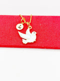 Peace Necklace, Gold White Bird Dove Charm, Peace Gift, Birthday Gift, Best Christmas Gift, Personalized Initial Necklace, N4825