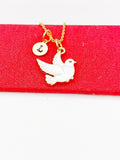 Peace Necklace, Gold White Bird Dove Charm, Peace Gift, Birthday Gift, Best Christmas Gift, Personalized Initial Necklace, N4825