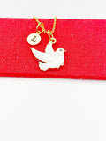 Peace Necklace, Gold White Bird Dove Charm, Peace Gift, Birthday Gift, Best Christmas Gift, Personalized Initial Necklace, N4825