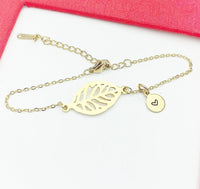 Leaf Bracelet, Gold Leaf Charm, Natural Gift, Mother's Day Gift, Personalized Gift, N4775