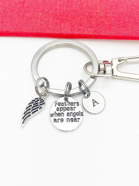 Guardian Angel Keychain, Silver Angel Wing Charm, Feather Charm, Angel Gift, Memorial, Condolences Gift, Personalized Gift, N4778