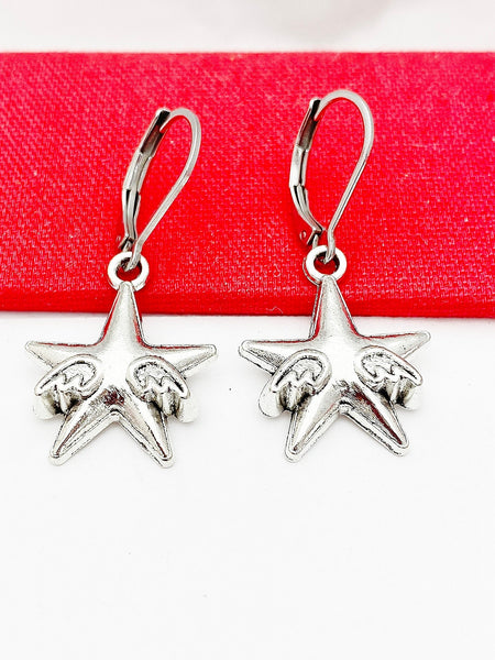 Wings Star Earrings, Stainless Steel Earrings, Birthday Gift, Mother's Day Gift, Hypoallergenic, Dangle Hoop Lever-back Earrings, N4783