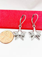 Wings Star Earrings, Stainless Steel Earrings, Birthday Gift, Mother's Day Gift, Hypoallergenic, Dangle Hoop Lever-back Earrings, N4783