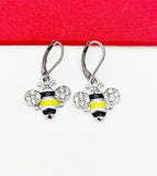 Bee Earrings, Teacher Gift, Birthday Gift, Mother's Day Gift, Hypoallergenic, Stainless Steel Dangle Hoop Lever-back Earrings, N4789