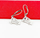 Fire Truck Earrings, Crane Charm, Firefighter Gift, Birthday Gift, Hypoallergenic, Stainless Steel Dangle Hoop Lever-back Earrings, N4790