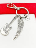 Guardian Angel Keychain, Silver Angel Wing Charm, Electric Guitar, Angel Gift, Memorial, Condolences Gift, Son, Dad, Uncle, Grandpa, N4791