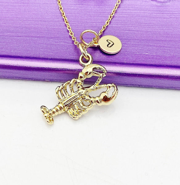 Shrimp Necklace, Beautiful Gold Shrimp Lobster Fish Jewelry Gift, Sister Daughter Necklace Gift, N4860