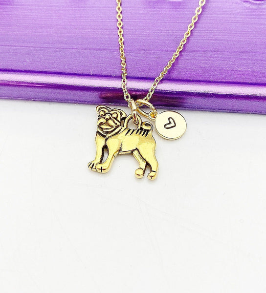 Pug Dog Necklace, Cute Gold Pug Dog Bleed Pet Jewelry Gift, Sister Daughter Necklace Gift, N4861