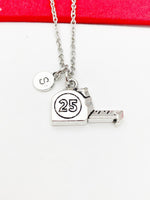 Measuring Tape Necklace, Silver Tape Measure Charm Necklace, Architect Gift, Personalized Initial Necklace, N4793