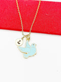 Peace Necklace, Gold Blue Bird Dove Charm, Peace Gift, Birthday Gift, Best Christmas Gift, Personalized Initial Necklace, N4824