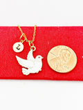 Peace Necklace, Gold White Bird Dove Charm, Peace Gift, Birthday Gift, Best Christmas Gift, Personalized Initial Necklace, N4825