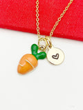 Gold Carrot Charm Necklace, Personalized Initial, Birthday Gift