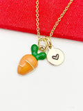 Gold Carrot Charm Necklace, Personalized Initial, Birthday Gift