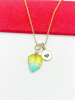 Leaf Necklace, Beautiful Gold Green Yellow Leaf Jewelry Gift, Best Friends Sister Daughter Granddaughter Necklace Gift, N4864