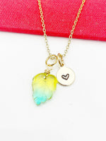 Leaf Necklace, Beautiful Gold Green Yellow Leaf Jewelry Gift, Best Friends Sister Daughter Granddaughter Necklace Gift, N4864