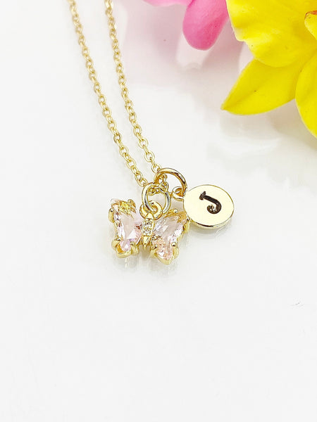 Butterfly Necklace, Small Beautiful Pale Goldenrod Butterfly Cubic Zirconia Jewelry Gift, N4836