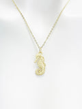 Gold Seahorse Necklace, Matte Finish