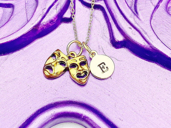 Comedy Necklace, Tragedy Necklace, Gold Theater Necklace, Drama Necklace, Drama Comedy Charm, Drama Club Gift, N4893