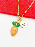 Gold Carrot Charm Necklace, Personalized Initial, Birthday Gift