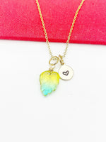 Leaf Necklace, Beautiful Gold Green Yellow Leaf Jewelry Gift, Best Friends Sister Daughter Granddaughter Necklace Gift, N4864