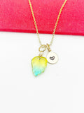 Leaf Necklace, Beautiful Gold Green Yellow Leaf Jewelry Gift, Best Friends Sister Daughter Granddaughter Necklace Gift, N4864