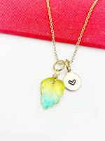 Leaf Necklace, Beautiful Gold Green Yellow Leaf Jewelry Gift, Best Friends Sister Daughter Granddaughter Necklace Gift, N4864