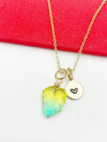 Leaf Necklace, Beautiful Gold Green Yellow Leaf Jewelry Gift, Best Friends Sister Daughter Granddaughter Necklace Gift, N4864