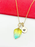 Leaf Necklace, Beautiful Gold Green Yellow Leaf Jewelry Gift, Best Friends Sister Daughter Granddaughter Necklace Gift, N4864