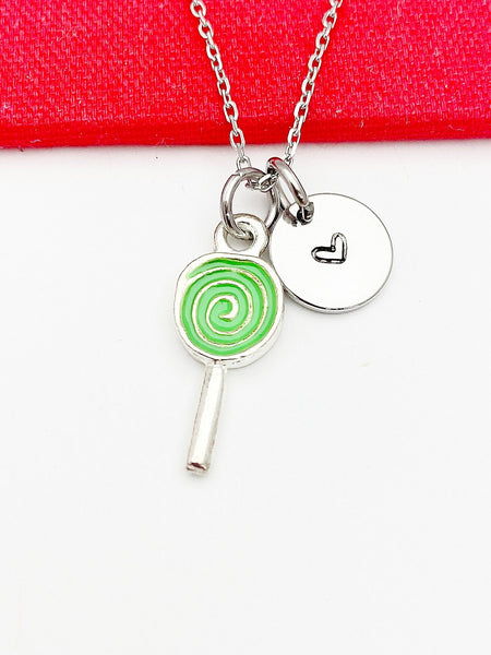 Lollipop Necklace, Beautiful Silver Green Lollipop Sweet Candy Jewelry Gift, Best Friends Sister Daughter Granddaughter Necklace Gift, N4865