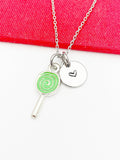 Lollipop Necklace, Beautiful Silver Green Lollipop Sweet Candy Jewelry Gift, Best Friends Sister Daughter Granddaughter Necklace Gift, N4865