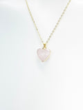 Rose Quartz Necklace, Gold Heart Natural Rose Quartz Necklace, Gemstone Jewelry, N4882